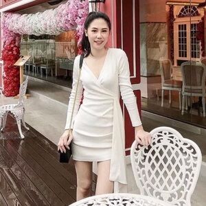Chic Long Sleeve white Dress Freesize